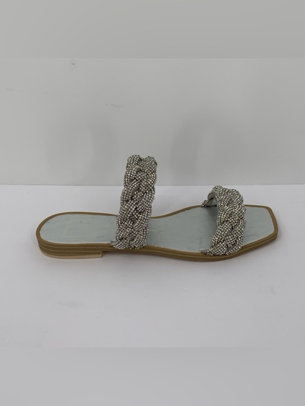 Dolce Vita Indy slide flat sandal shoe braid strap crystal clear rhinestone 6.5